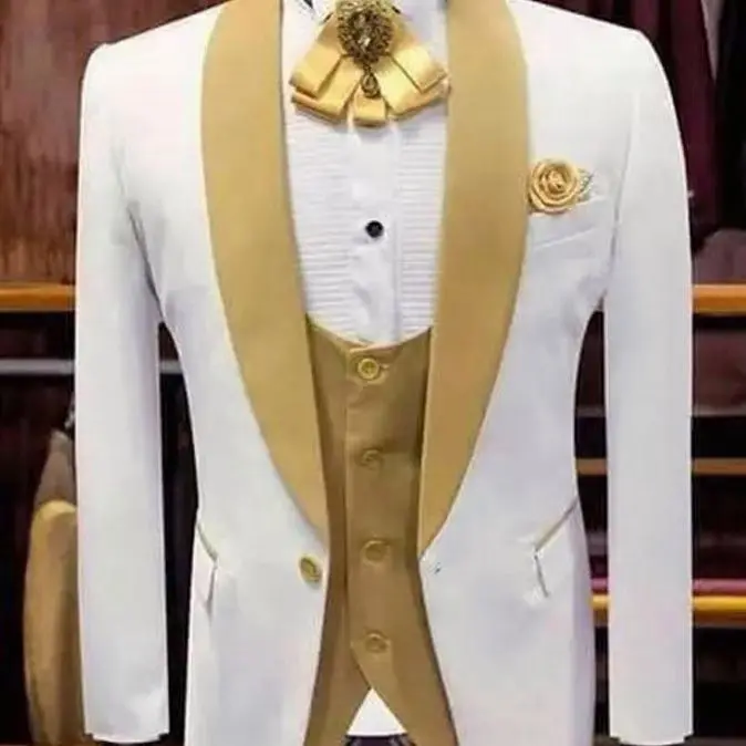 White and Gold Wedding Evening Dress Groomsman Shawl Lapel Men Suit 3PCS Costume Homme Jacket Vest and Gold Pants - AliExpress 200000343 White and Gold Wedding Evening Dress Groomsman Shawl Lapel Men Suit 3PCS Costume Homme Jacket Vest and Gold Pants - AliExpress 200000343
