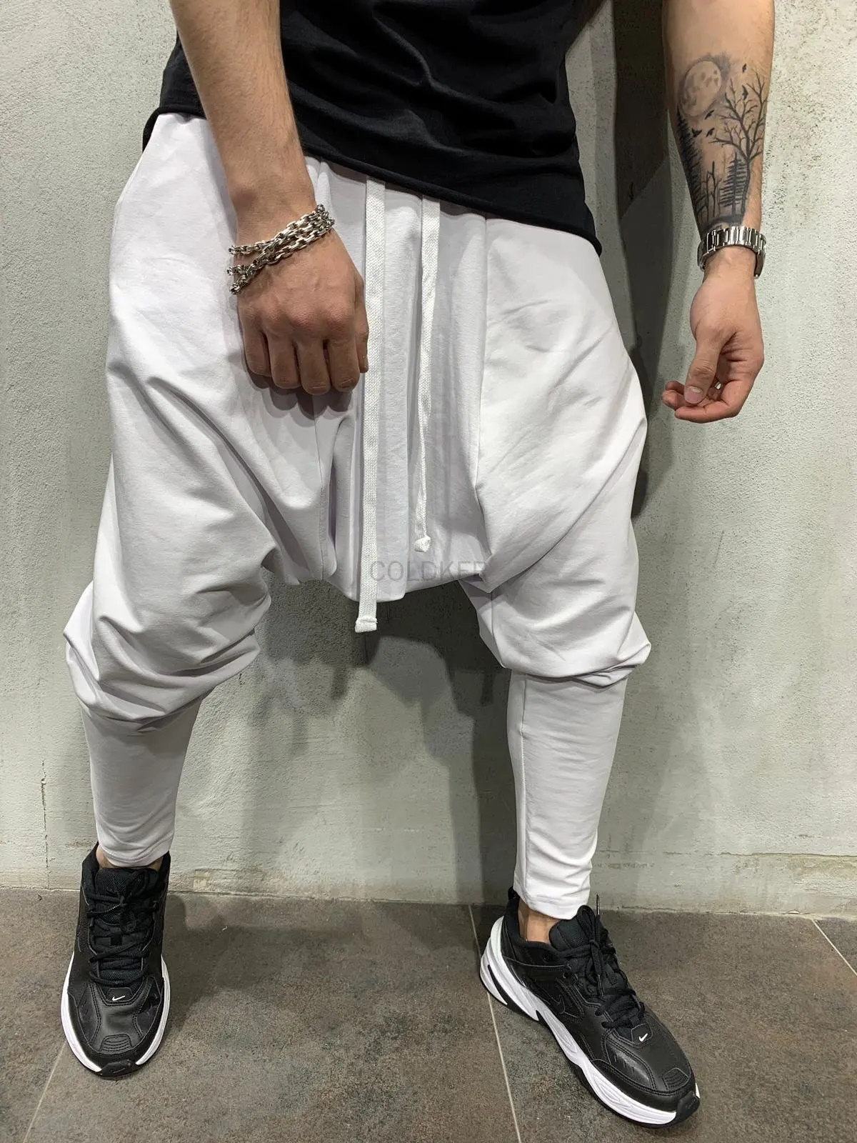 Men's Hip Hop Pants Casual Jogging Harem Pants Drop Crotch Loose Baggy Black Green White Streetwear Men