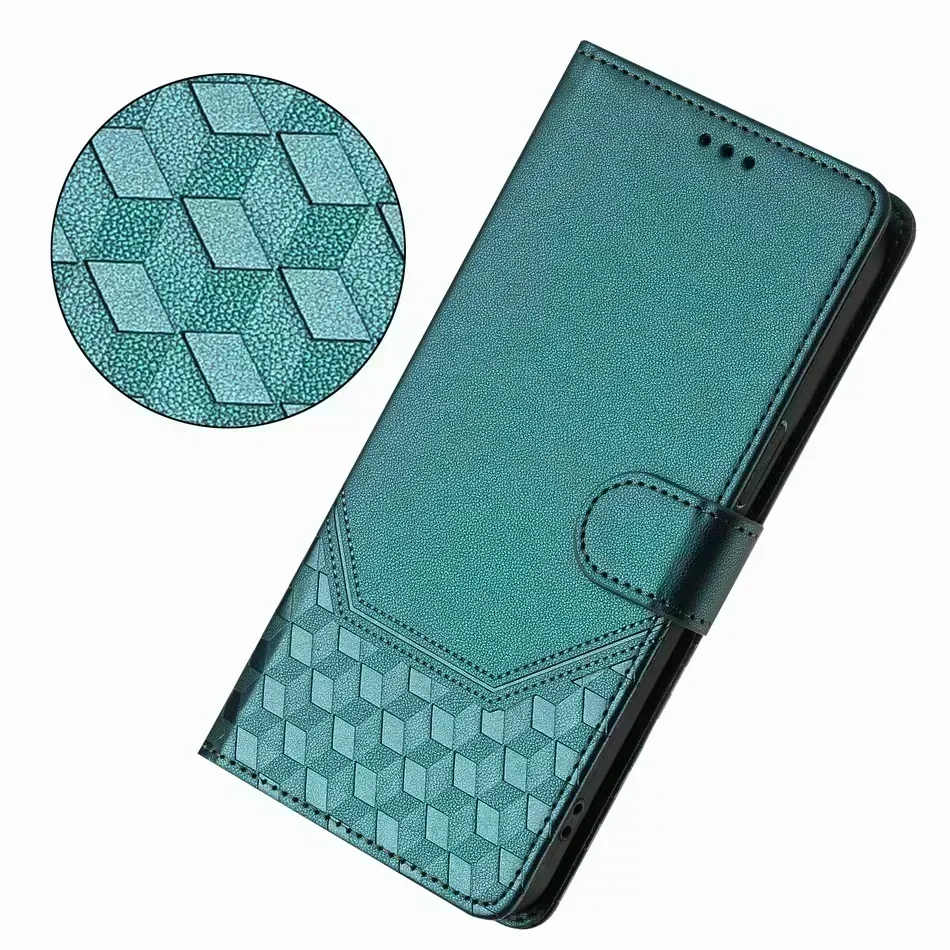 Honeycomb Textured Wallet Stand Phone Case with Enhanced Protection