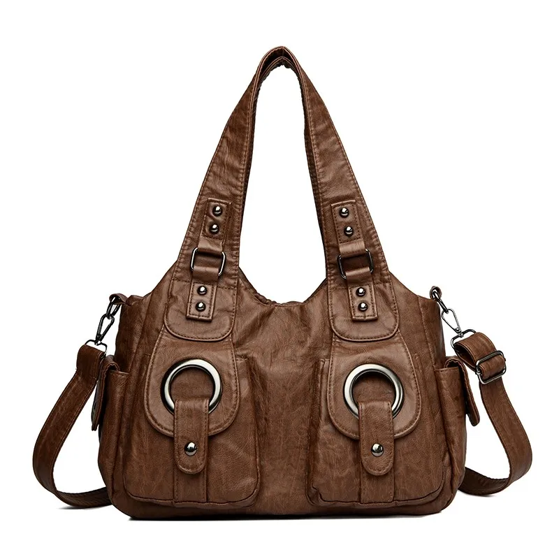 Women PU Leather Solid Color Shoulder Bag with Adjustable Strap Studded Crossbody Bags for Daily Commuting Travel