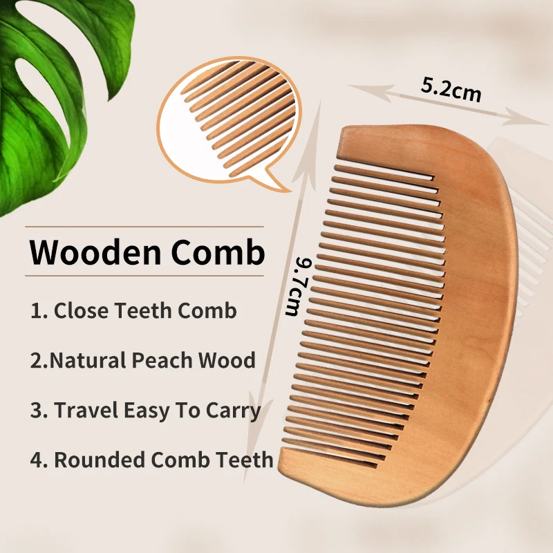 

Senior Natural Peach Wooden Pocket Close Teeth Comb Anti-Static Beard Head Massage Hairbrush Combs For Travel Easy To Carry