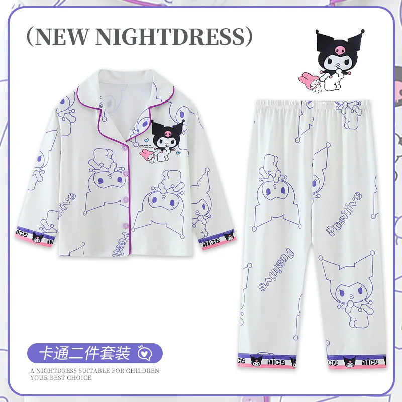 

Sanrio Kuromi Children's Pajamas Loungewear Cardigan Suit Long Sleeves Close To The Body Soft Princess Comfortable Cartoon Hot