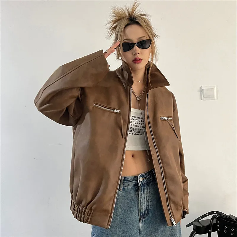 veste-de-moto-en-similicuir-pu-pour-femme-col-montant-decontracte-manches-longues-manteau-court-femme-streetwear-vintage-fermeture-eclair-marron-automne