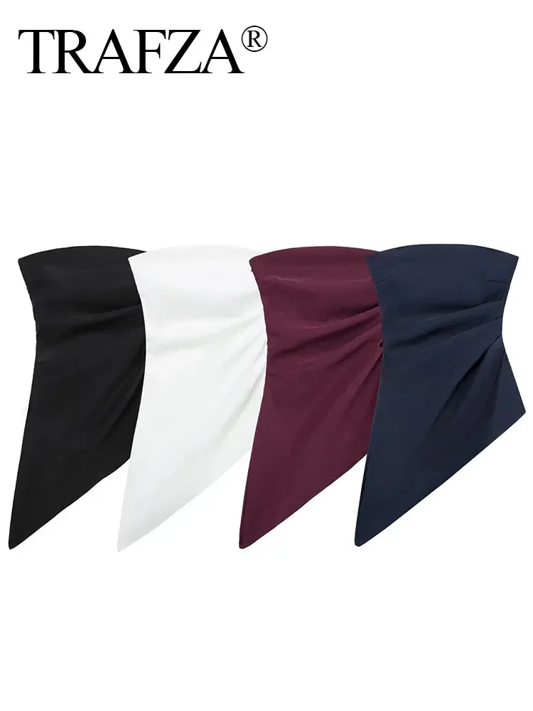 HH Women's Elegant Solid Color Strapless Asymmetrical Hem Sleeveless Tank Top Summer Sexy Off-Shoulder High Street Fashion