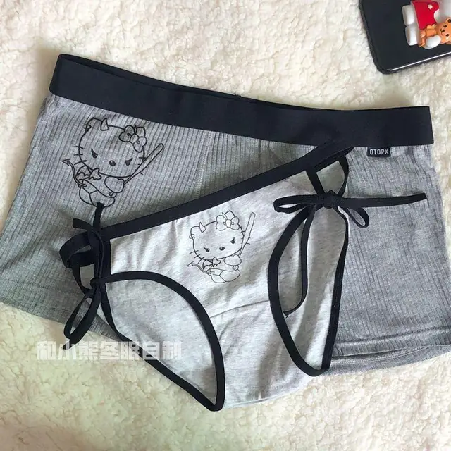 3Pcs Kawaii Hello Kitty Couple Panties Underwear Cartoon Sanrio Kitty Cat  Print Boxer Shorts Lovers Briefs Breathable Underpants - AliExpress