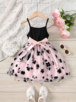Robe décontractée en maille florale et velours pour filles, style princesse, idéale pour les fêtes, les vacances et comme cadeau – Nouvelle collection printemps-été 1