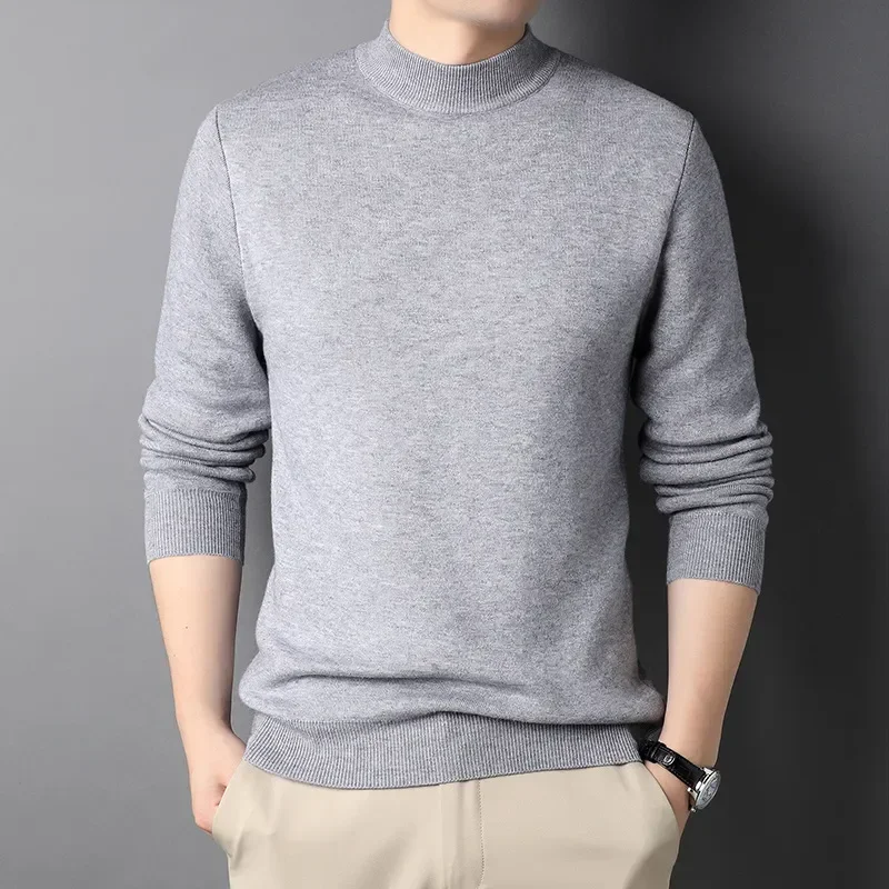 цена 2023 Cashmere Sweater Half Round Neck Men's Sweater Men's Youth Knitted Pullover Slim Fit Knitted Solid Color Half High Neck