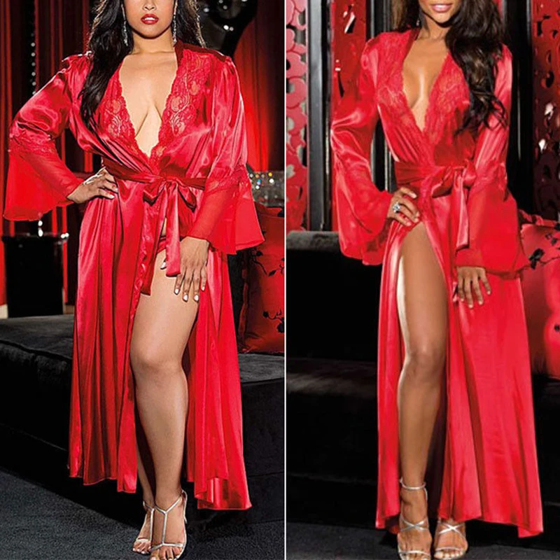 Summer Sexy Lace See Through Nightdress Women Dress Women Sleepwear Sleepwear Pajamas Women Kimono Robe Dressing Gown Night Dress Perspective Bathrobe Cover Up Long Nightgown