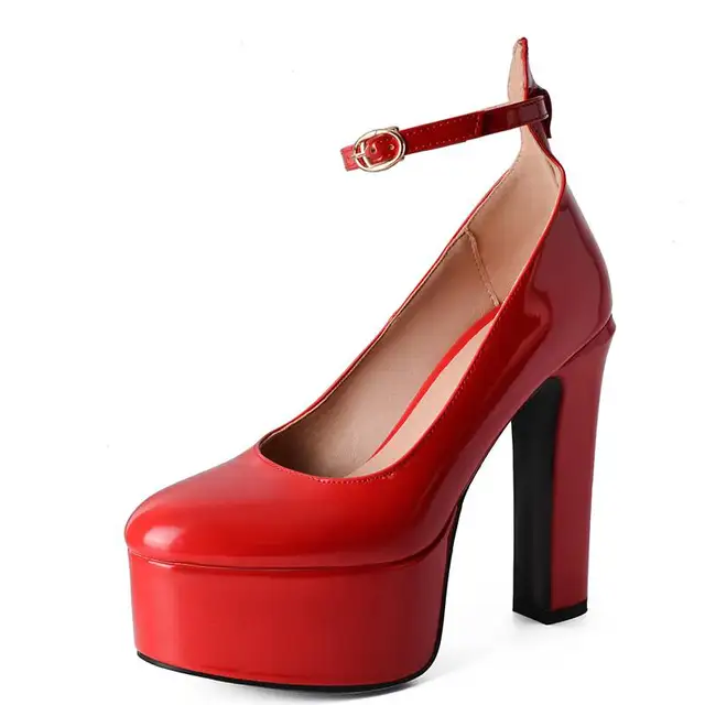 Talon Haut WAYDERNS Women's High Heel Block Fashion Buckle Patent