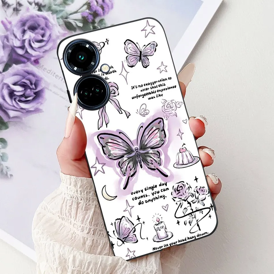 Elegant Butterfly Cat Black Silicone Soft Phone Case