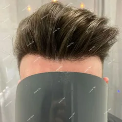 Light Brown Blonde Black Grey Super Durable Mens Microskin Toupee Natural Hairline Human Hair Male Wigs Full Skin PU Prosthesis