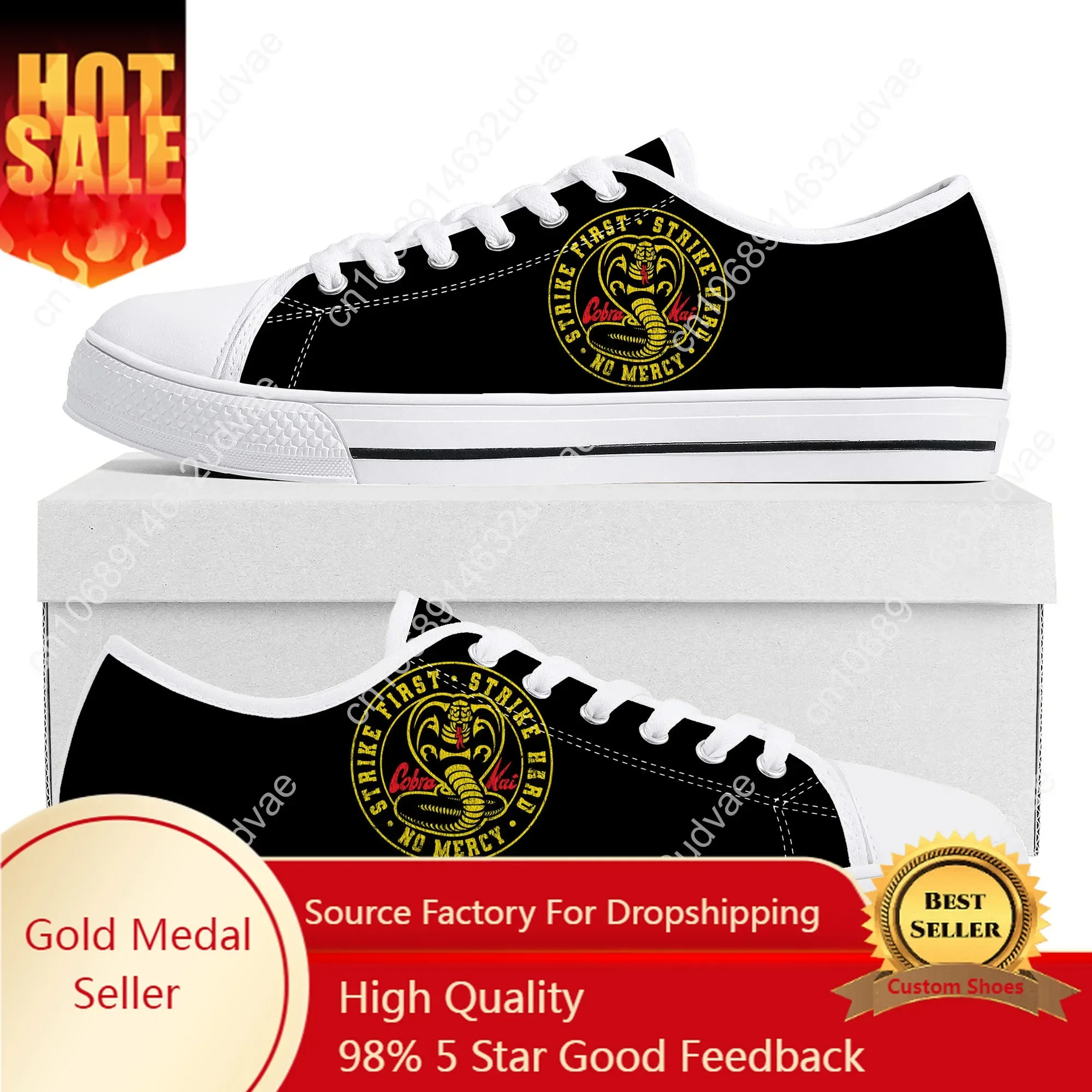 Cobra Kai No Mercy Snake Low Top High Quality Shoes Mens Womens Teenager Canvas Sneaker Casual Couple Sneakers Custom Shoe