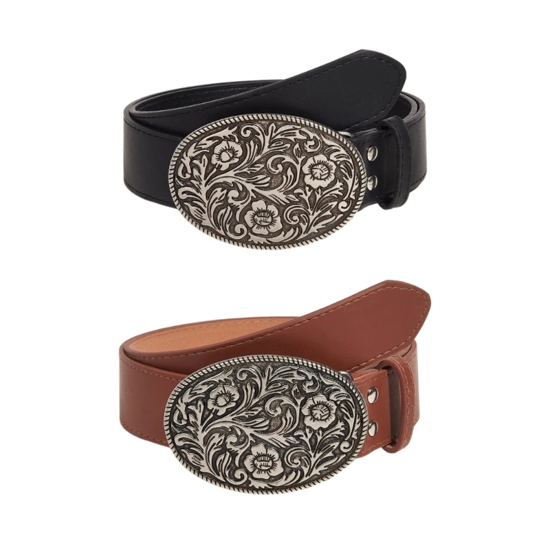 

Fashion Enthusiasts PU Belt for Pant Female Waist Belt with Metal Carved Buckle