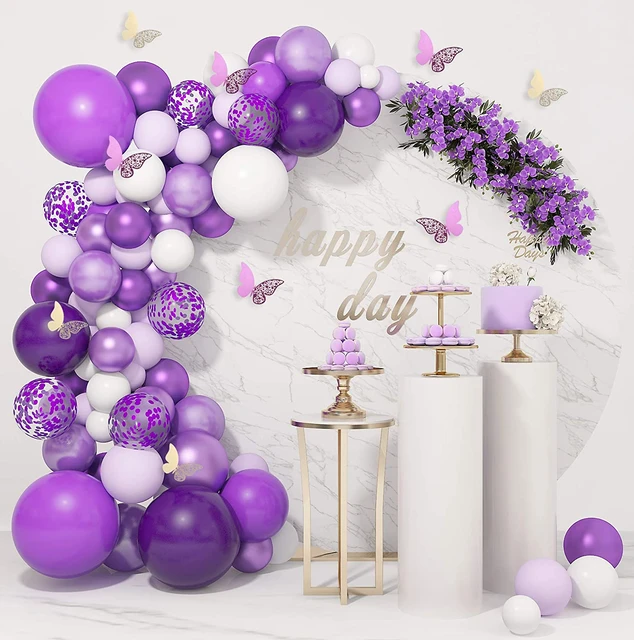 Purple Happy Birthday Banner Party Decorations Purple White Balloons  Garlands Lavender Mermaid Birthday Themed Party Streamers - AliExpress