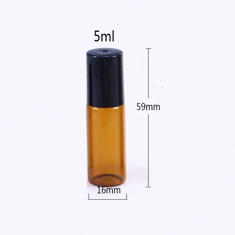 50PCS 1/2/3/5ML Metal Roller Ball Essential Glass Oil Bottle Empty Perfume Roll on Ball Refillable Liquid Container Amber 5