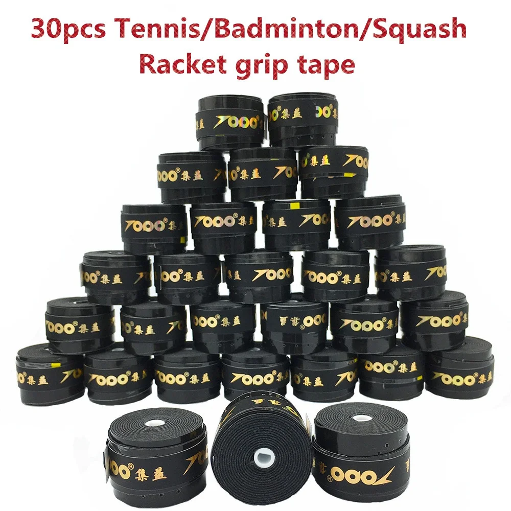 30pcs Anti Slip Racket Over Grip Roll Black Perforated Tennis Badminton Squash Handle Tape