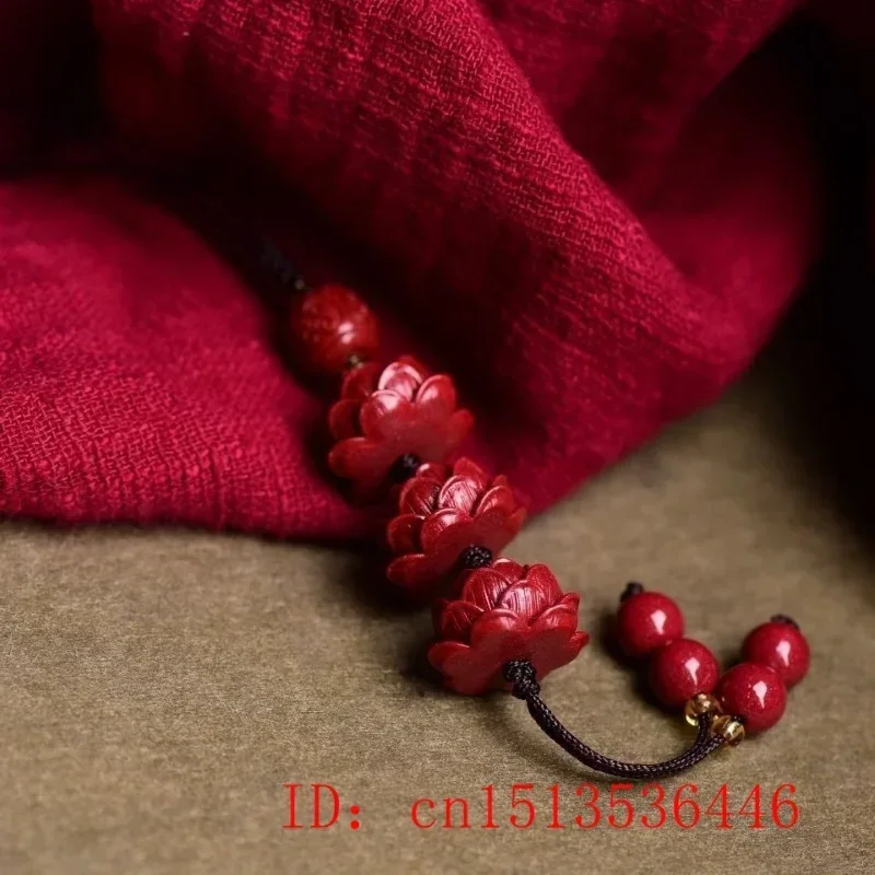Cinnabar Lotus Key Chain Organic Jewellery Carved Fashion Chinese Natural Charm Gifts Amulet Bag Buckle Pendant Red key chain charm