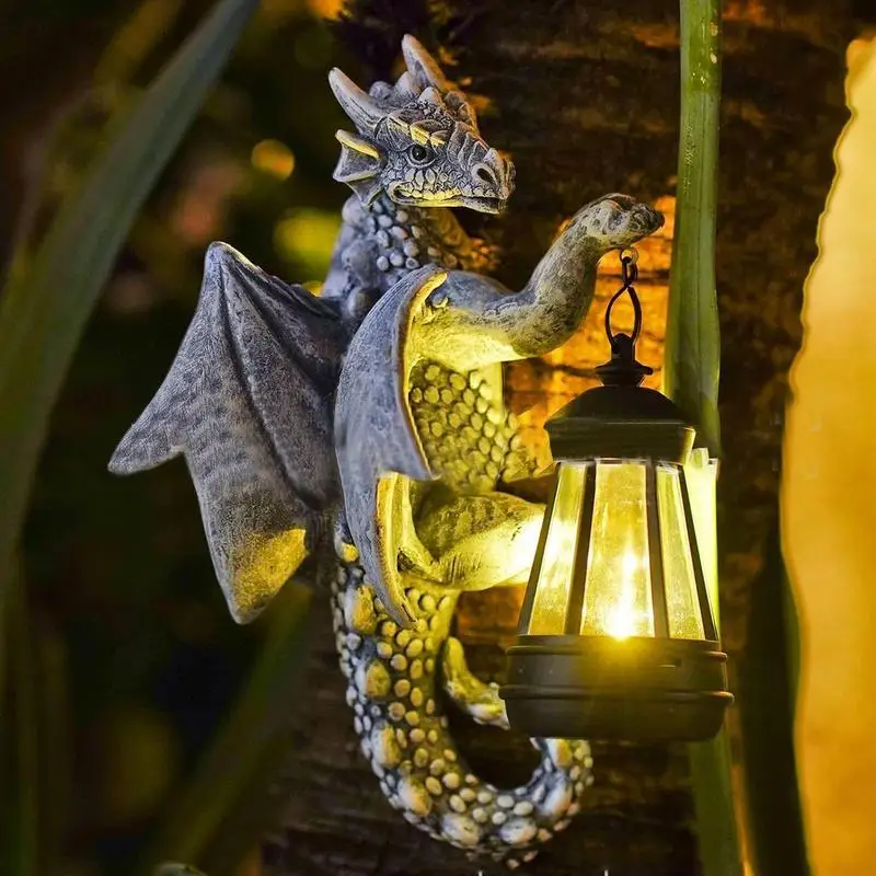 

Solar Lights Dragon Sculpture Resin Dragon Decor for Garden Solar Garden Statue Dragon Figurine for Hallway Entrance Driveway