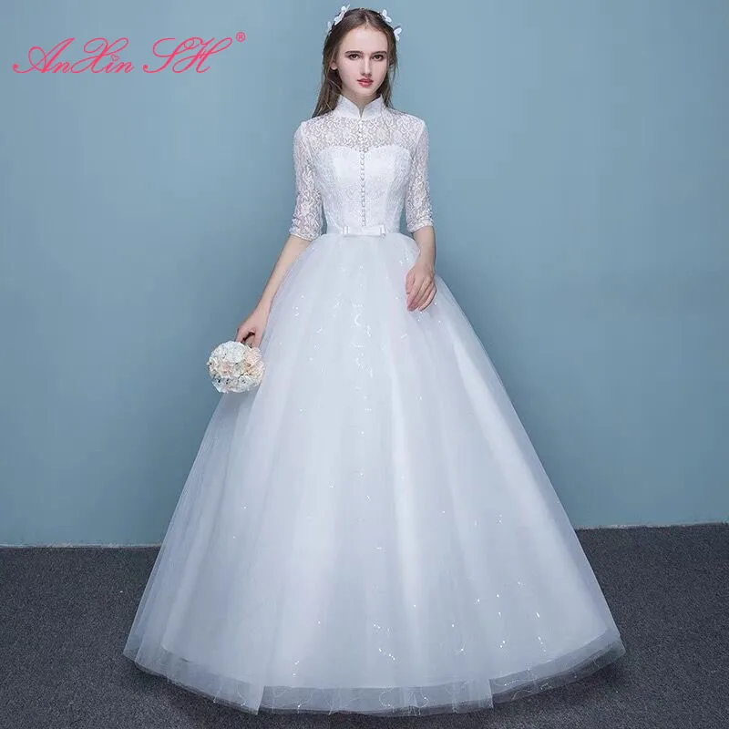 anxin-sh-princess-white-flower-lace-wedding-dress-vintage-fashion-high-neck-half-sleeve-bow-button-bride-ball-gown-wedding-dress