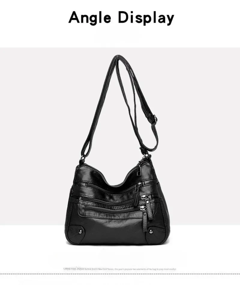 Soft Leather Shoulder Bag - Women's Crossbody Double Layered Large Capacity Tote