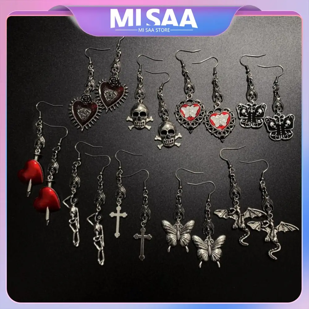 Gothic Vintage Punk Bat Skull Butterfly Ciondola Gli Orecchini Squisiti Skull Peach Heart Cross Earings Gioielli Di Moda 2023 Per Le Donne