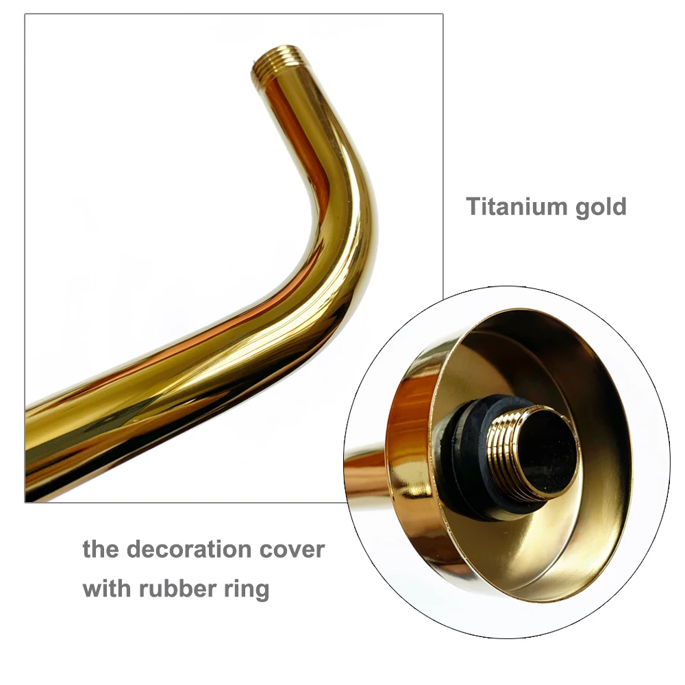 Bathroom Shower Head Arm Accessory Extension Black Gold Brushed Wall Mounted Rod Hardware Rainfall Replacement Pipe Parts 304SS images - 6