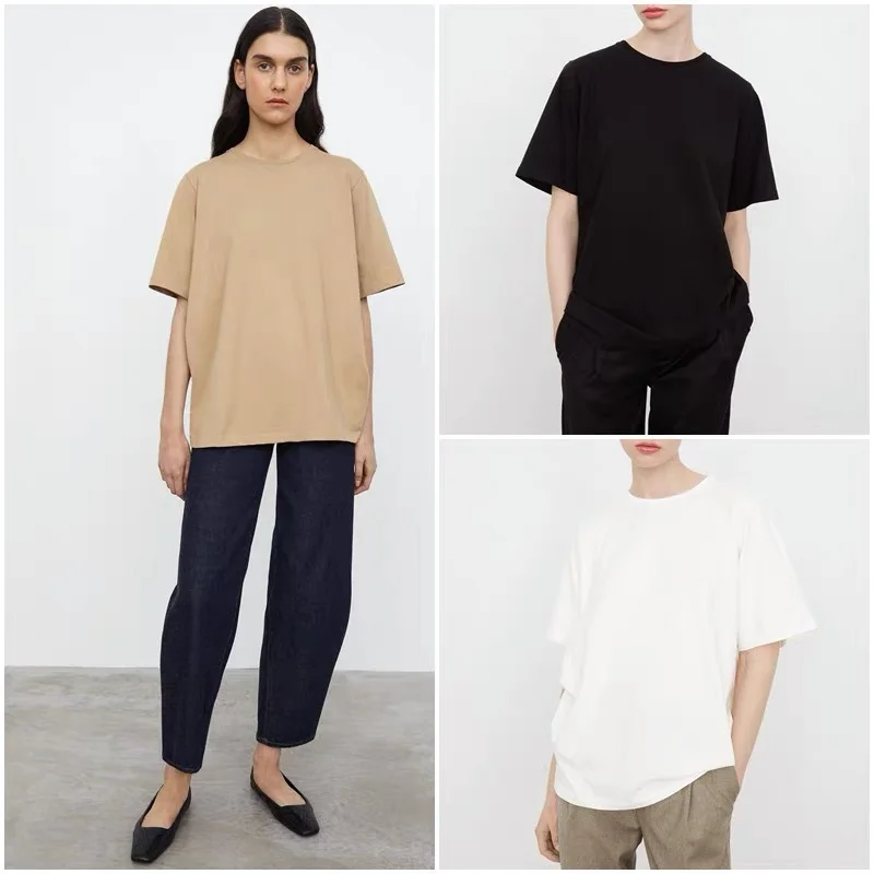 

Toteme White Cotton T-shirt 2023 Spring and Summer New Solid Color Set Head Round Neck Short-sleeved Casual Simple Tops Female