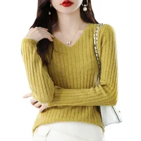 Women Sweater Long Sleeve Top Knitted Pullover V-Neck Fashion Sweater Woman Winter 2022 Basic Female Clothing Soild OL Sweaters - Image 5