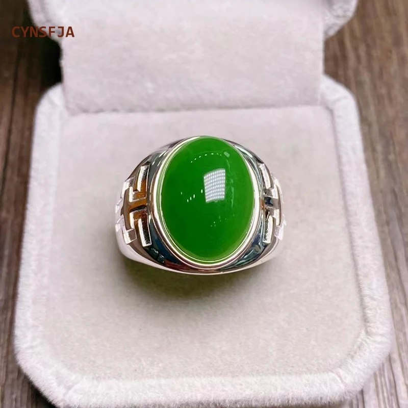 

CYNSFJA New Real Certified Natural Hetian Nephrite Jasper 925 Silver Men's Lucky Green Jade Rings Adjustable High Quality Gifts