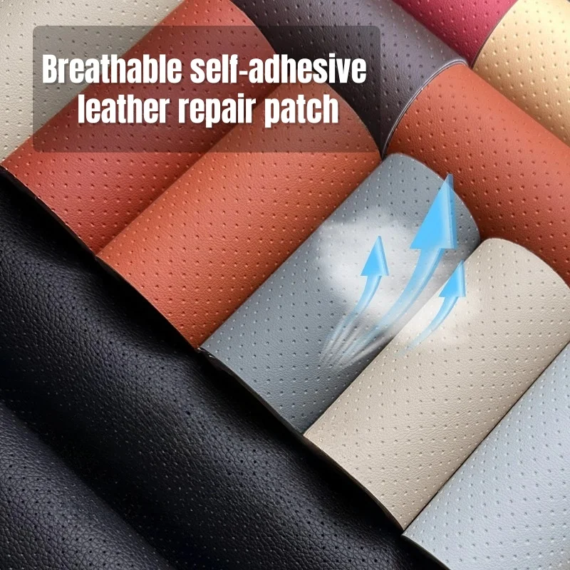 소파, 자동차 시트, 지갑 등의 수리용, 절단 가능, 접착식 뒷면이 있는 통기성 있는 천공 합성 가죽 테이프