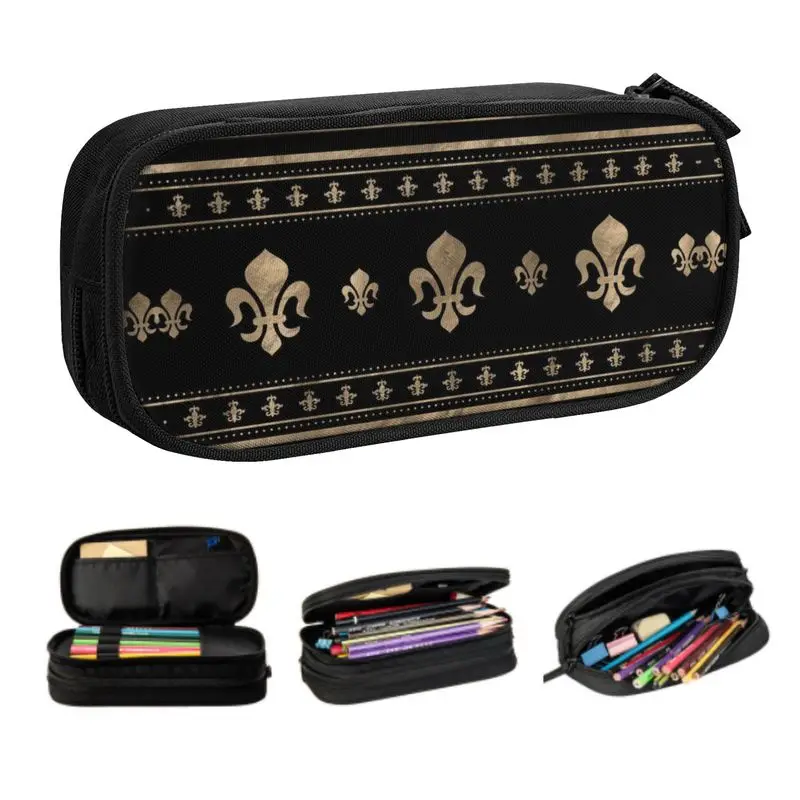 

Customized Trendy Fleur de Lis Lily Flower Ornament Kawaii Pencil Cases Boy Girl Large Capacity Pencil Pouch Student School