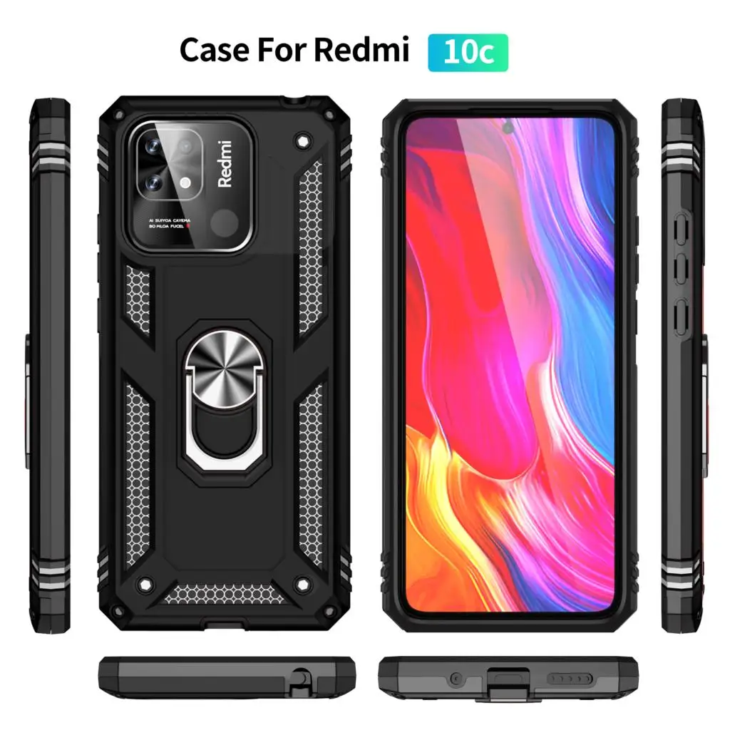 GOKEN Cover Ibrida Dual Layer Per Xiaomi Redmi 10C 4G - Custodia Antiurto Con Supporto Regolabile - Grigio