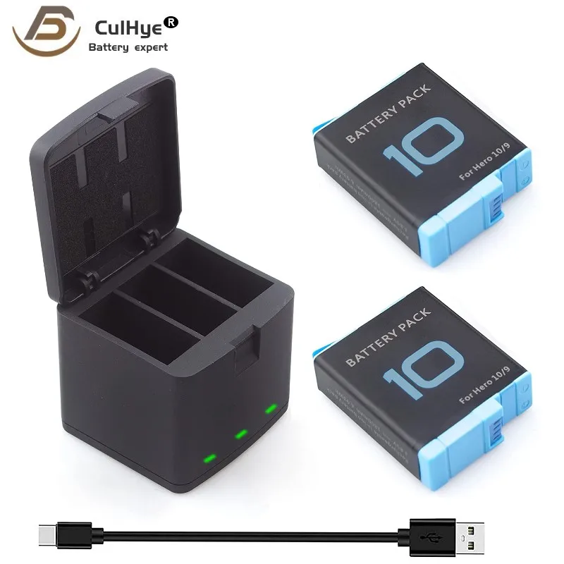 

2 Pack Batteries fit for GoPro Hero 10, GoPro Hero 9 Black, 3-Channel Battery Charger Station for Hero 10/ Hero 9