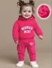 Newborn baby girl Autumn and Winter Edition Mom Little Baby Letter Printed Fleece hoodie and Pants Set