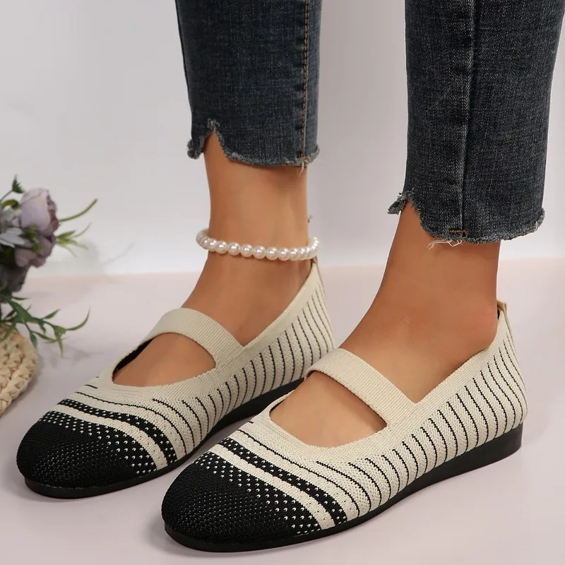 

Женские туфли на низком каблуке, Повседневные Дышащие туфли из сетчатой ткани смешанных цветов с круглым носком, без застежки, на плоской подошве, для осени, 2024