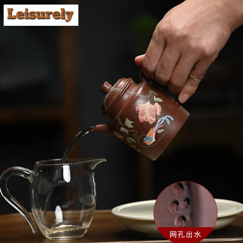 300ml High-end Yixing Purple Clay Teapots Handmade Colored Drawing De Zhong Pot Raw Ore Di Cao Qing Mud Kettle Zisha Tea Set Cha