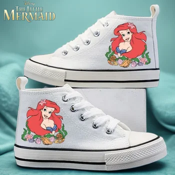 Anime The Little Mermaid Shoes Kids Ariel High-top Sport Shoes Mermaid Canvas Shoes Children Ariel Princess Tennis Shoes