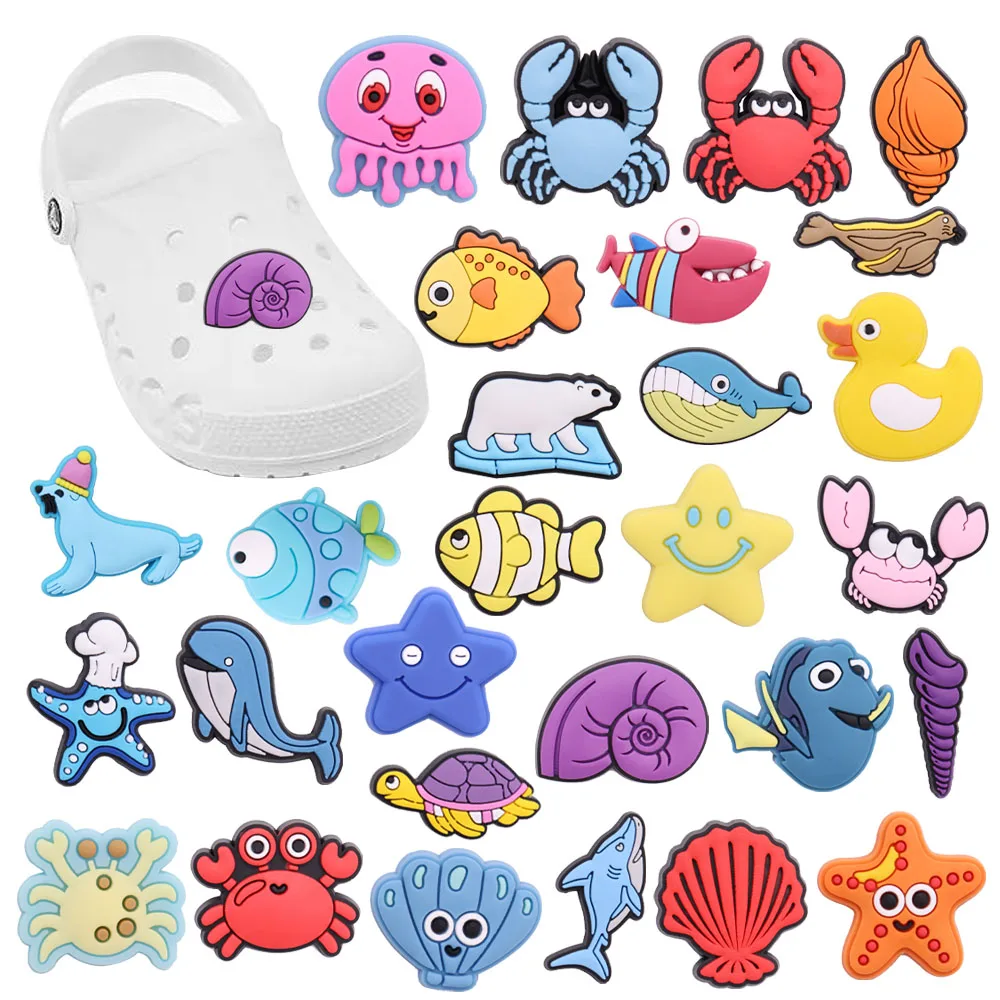 

Mix 50PCS PVC Croc Jibz Buckle Whale Polar Bear Fish Turtle Shark Duck Crab Starfish Garden Shoes Button Decorations Kids Gift