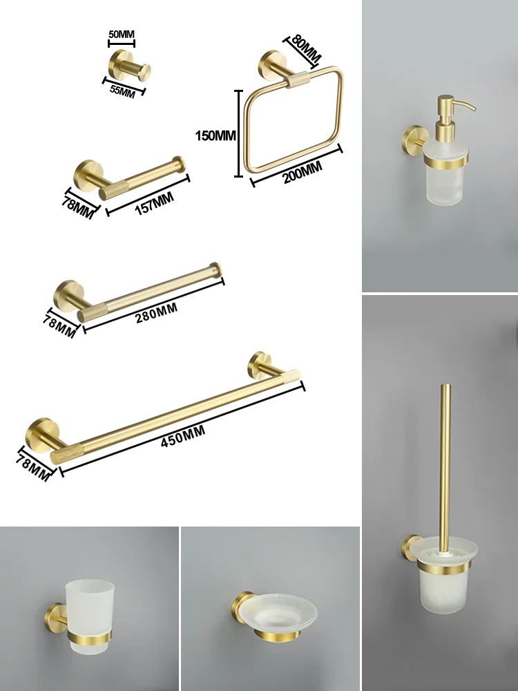 Description Picture 2 of itemBrushed Gold 45CM Brass knurling Towel Bar Robe Coat Hook Toilet Tissue Paper Holder Bathroom Accessories Kit Kitchen Towel Hook