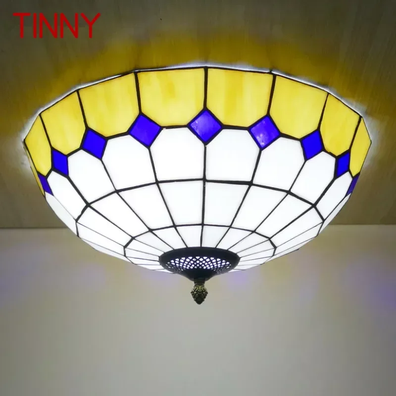 

TINNY Tiffany Ceiling Light Mediterranean Sea Bedroom Study Modern Creative Bar Counter Corridor Colored Glass Ceiling Light