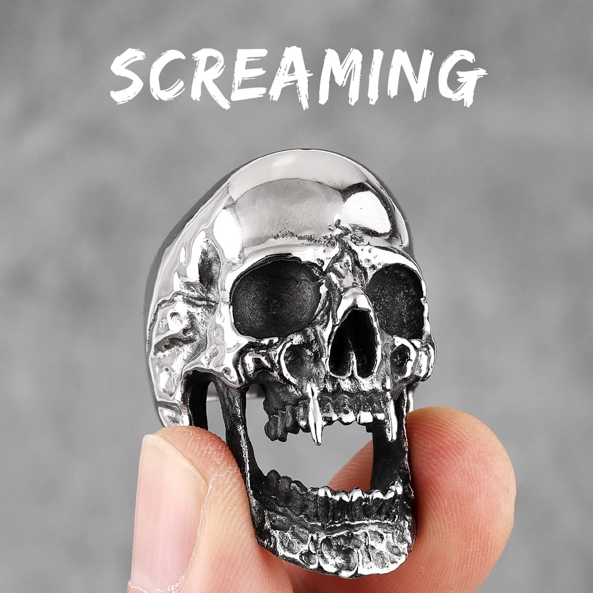 Men's Stainless Steel Skull Ring - Punk Rock Skeleton Design