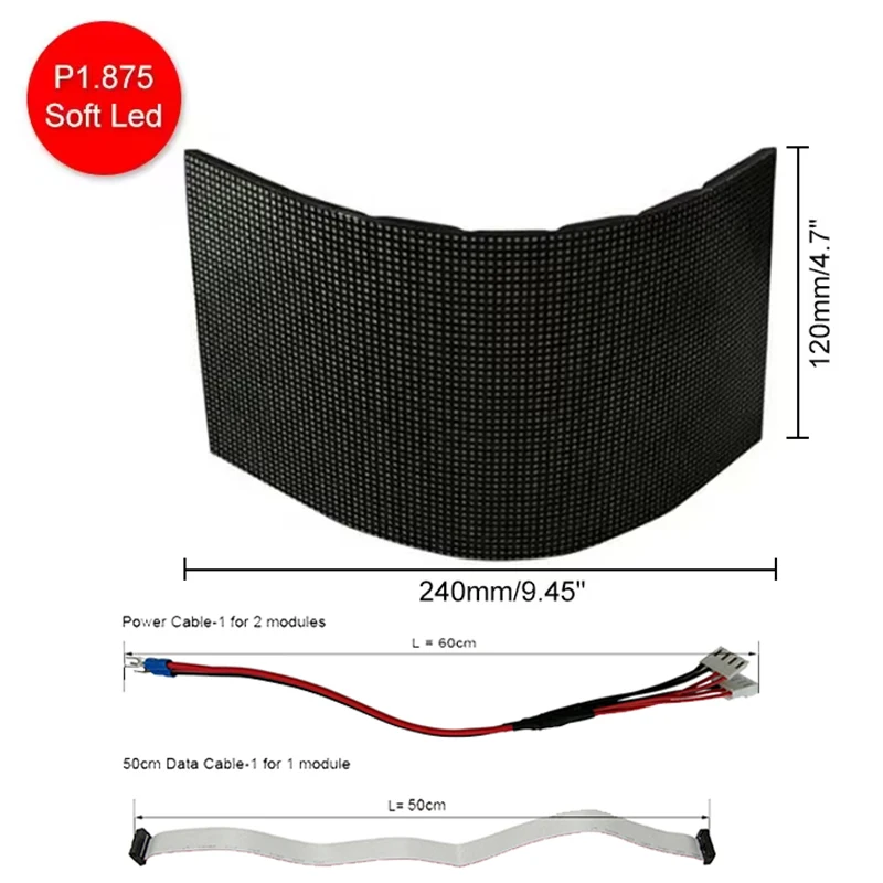 DIY 실내 LED 유연한 모듈, 프로그래밍 가능한 실내 빌보드, 3840 리프레시 디스플레이 매트릭스 패널, P1.87, 240x120mm, 128x64 픽셀
