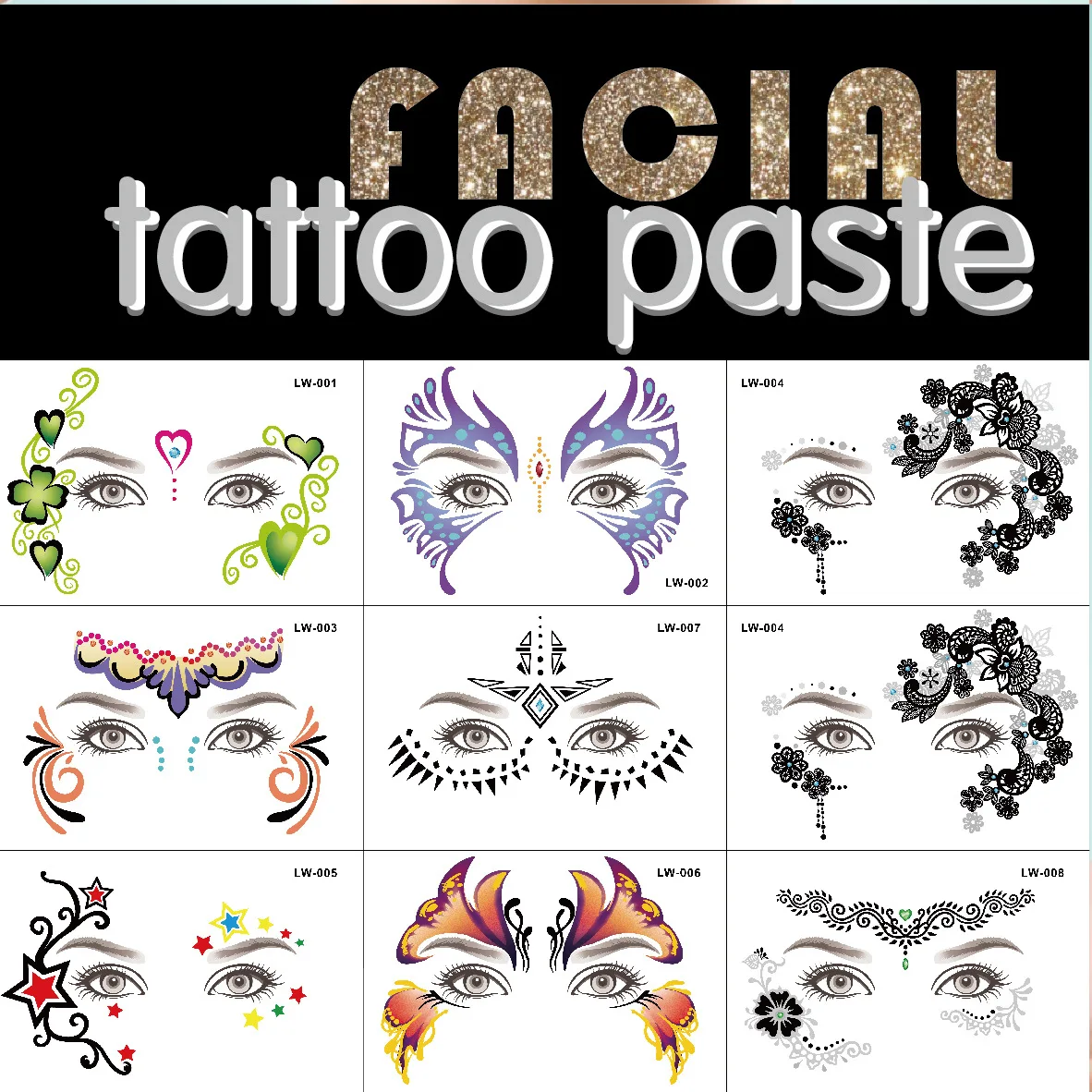 8HalloweenFaceStickersEyebrowEyeTemporaryTattooStickersMakeupFaceFacialDressUp
