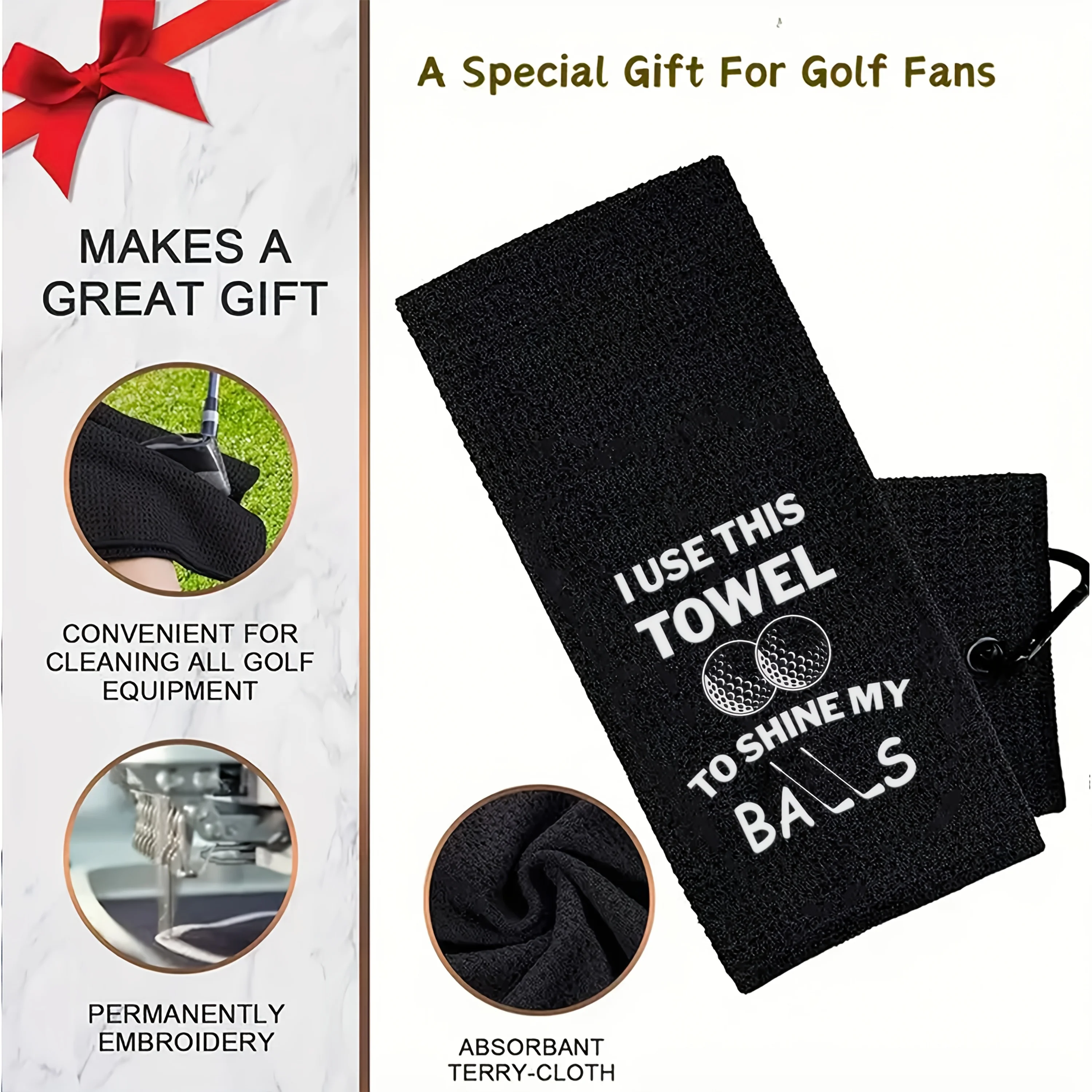 1pc Embroidered Microfiber Golf Towel with Clip, Quick-Dry Breathable Polyester Blend, "I Use This Towel To Shine My Balls" Desi