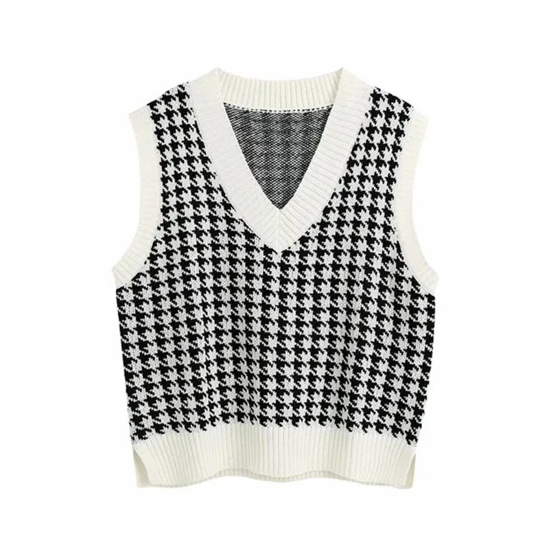 

Women Spring Casual Knit Waistcoat Jacquard Sweater Vest Loose Sleeveless Knit Top