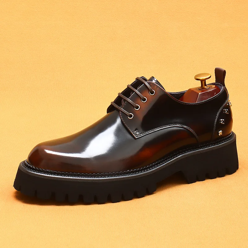 Men's Oxfords Genuine Leather Male Wedding Party Dress Shoes Round Head Lace-Up Office Suit Formal Derby