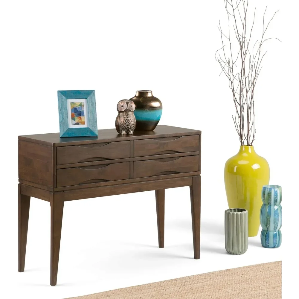 40 inch Wide Mid Century Modern Hallway Console Sofa Entryway Table in Walnut Brown with Storage, 4 Drawers ,for the Living Room 6