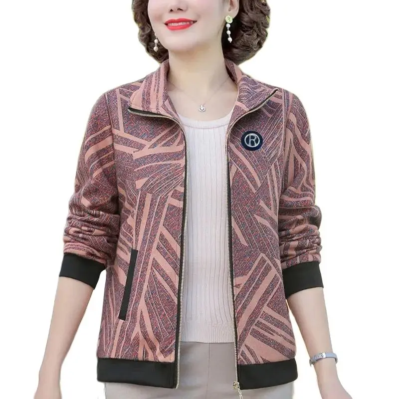 

Новинка 2022, Женское пальто для женщин среднего возраста, весенне-осенняя короткая куртка с длинным рукавом, модная куртка, тонкая женская верхняя одежда с принтом