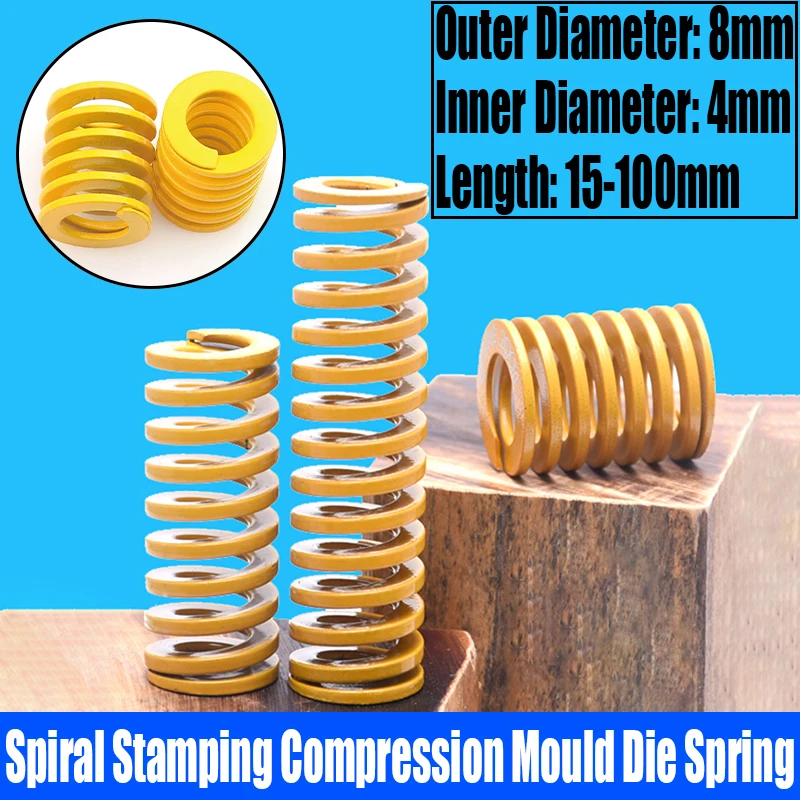 

1PCS Yellow Small Load Spiral Stamping Compression Mould Die Spring Outer Diameter 8mm Inner Diameter 4mm L=15-100mm