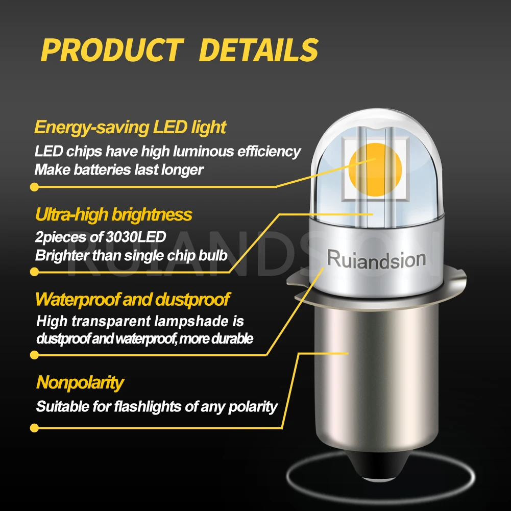 4pcs Ruiandsion P13.5S LED Bulb 3V 4.5V 6V 12V 24V Non Polarity 3030 2Chips Torch Lantern Work Light White Warm White led lights led bulbs
